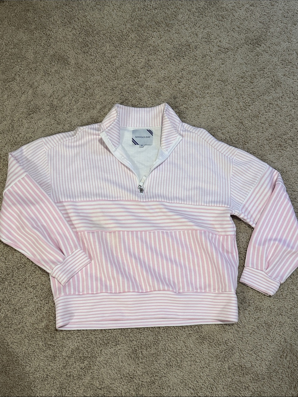 Addison Bay Light Pink & White Striped Half-Zip Pullover